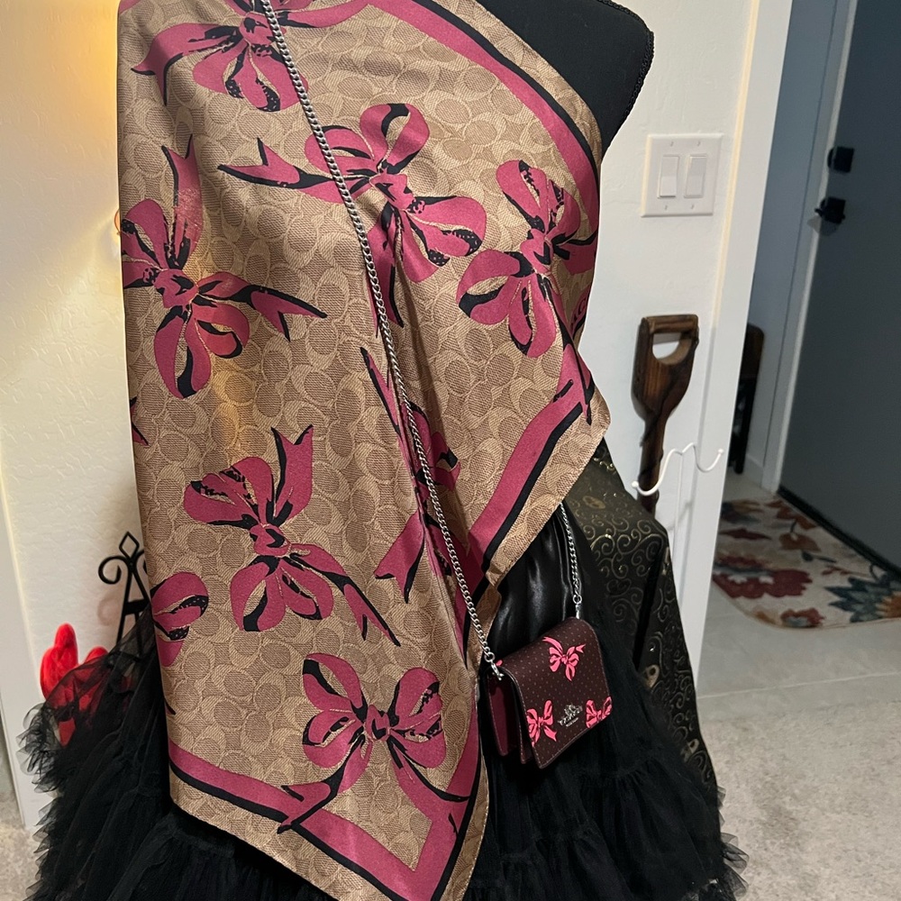 Coach Safiano Brown & Pink Bow Micro Mini Crossbody w/Silk Scarf (2pcs) - Picture 16 of 16